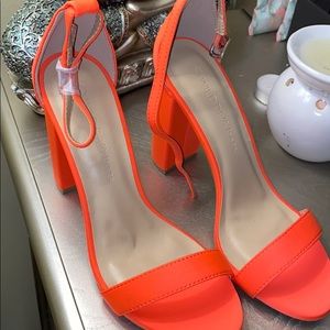 Neon orange open toe heels